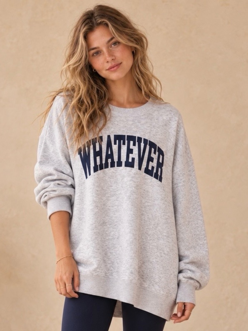 Pink Rose Whatever Oversized Varsity Knit Sweater Gray/Navy Blue Sz Large NWT